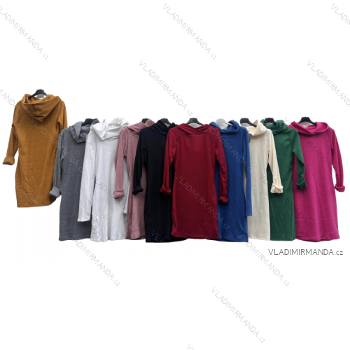 Šaty mikinové s kapucí dlouhý rukáv dámské (S/M/L ONE SIZE) ITALSKÁ MÓDA IMD21957