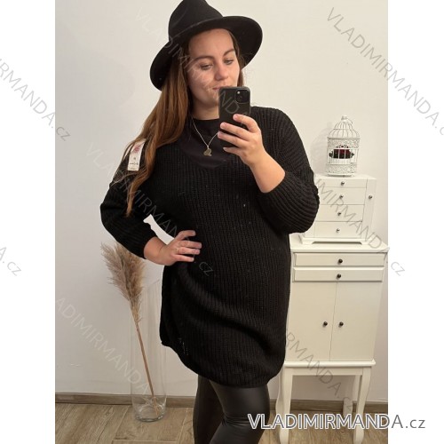 Strickkleid Ala Pullover Langarm Damen Übergröße (XL / 2XL ONE SIZE) ITALIAN FASHION IM4212262 schwarz