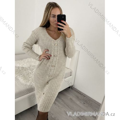 Sommerkleid Langarm geblümte Damen (UNI S / L) ITALIAN FASHION IMK20150 S/M béžová