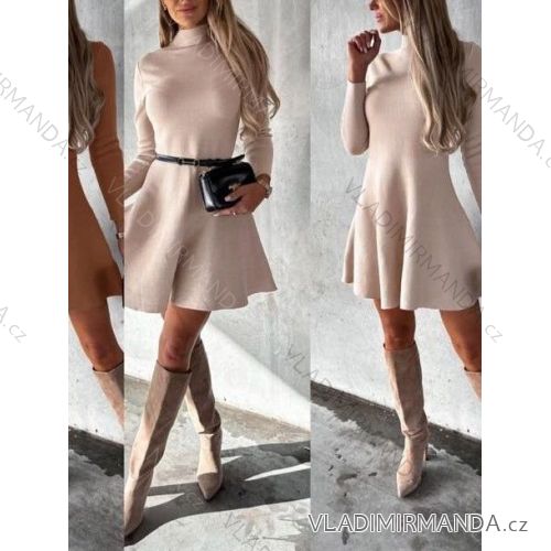 Šaty pletené dlouhý rukáv dámské (S/M ONE SIZE) ITALSKÁ MÓDA IMWY217094