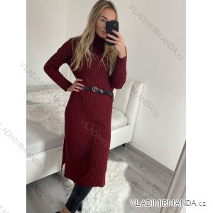 Gestricktes Rollkragenkleid mit Gürtel und langen Ärmeln für Damen (Einheitsgröße S/M) ITALIAN FASHION IM422NOEMI