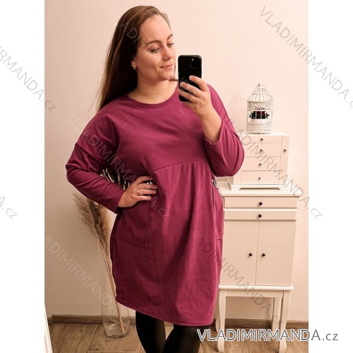 Damen Warmes Langarmkleid (L / XL ONE SIZE) ITALIAN FASHION IM421MIA 3xl / 4xl lila