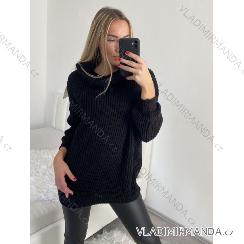 Langarm-Rollkragenpullover für Damen (S/M/L/XL/2XL ONE SIZE) ITALIAN FASHION IM422943 XL/2XL Schwarz