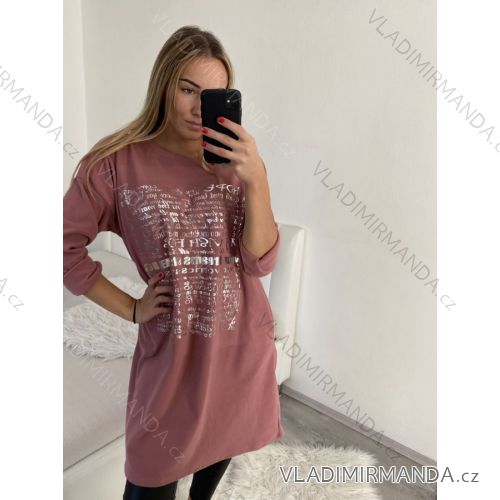 Šaty sametové teplé dlouhý rukáv dámské nadrozměr (L/XL/2XL ONE SIZE) ITALSKÁ MÓDA IM322651 XL/2XL altrosa