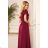 310-5 LIDIA langes Kleid mit Ausschnitt und Rüschen - Burgunderfarbe