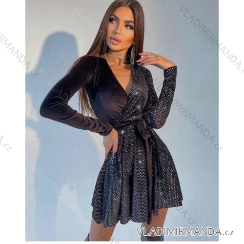 Šaty elegantní třpytivé dlouhý rukáv dámské (S/M ONE SIZE) ITALSKÁ MÓDA IMWDD223941
