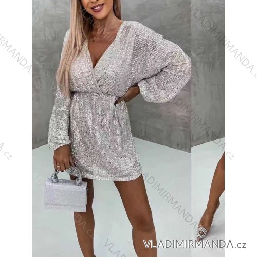 Šaty elegantní třpytivé dlouhý rukáv dámské (S/M ONE SIZE) ITALSKÁ MÓDA IMWDD223941