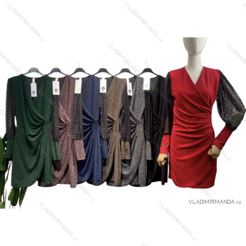 Šaty elegantní dlouhý rukáv dámské (S/M ONE SIZE) ITALSKÁ MÓDA IMPLI2220433lurex