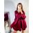 Šaty elegantní saténové dlouhý rukáv dámské (S/M ONE SIZE) ITALSKÁ MÓDA IMWD223636 S/M rot