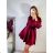 Šaty elegantní saténové dlouhý rukáv dámské (S/M ONE SIZE) ITALSKÁ MÓDA IMWD223636 S/M rot