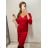 Šaty elegantní dlouhý rukáv dámské (S/M ONE SIZE) ITALSKÁ MÓDA IMWE223781 S/M rot