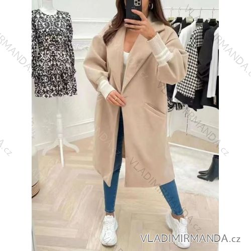 Kabát flaušový s kožíškem dlouhý rukáv dámský (S/M ONE SIZE) ITALSKÁ MÓDA IMWE21401