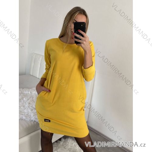 Kleid klassische Langarm Damen (S / M ONE SIZE) ITALIENISCHE MODE IMM20548W S/M Schwarz