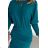 399-1 LARA Gestreiftes Kleid mit Bündchen an den Ärmeln - Meeresfarbe