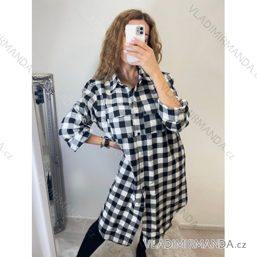 Damen Langarm Rollkragen Kleid (uni s-l) ITALIENISCHE MODE IM720011 weiß L/XL one size