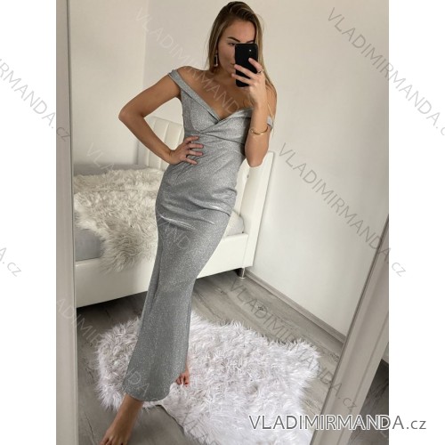 Šaty dlouhé elegantní společenské třpytivé carmen dámské (S/M ONE SIZE) ITALSKÁ MÓDA IMM2251196 S/M hellgrau