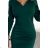 403-1 ANGELA Klassisches Kleid mit Ausschnitt und langen Ärmeln - grün
