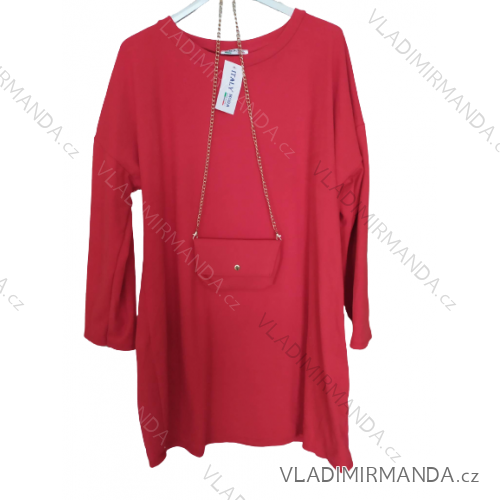 Šaty semišové s kabelkou dlouhý rukáv dámské nadrozměr (XL/2XL/3XL ONE SIZE) ITALSKá MóDA IM4221331 2XL/3XL rot