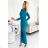 406-1 Drapiertes Kleid mit Ausschnitt und langen Ärmeln - Meer mit Brokat
