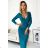 406-1 Drapiertes Kleid mit Ausschnitt und langen Ärmeln - Meer mit Brokat