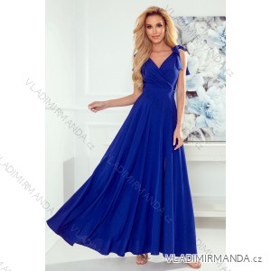 405-2 ELENA Langes Kleid mit Ausschnitt und Bändern an den Schultern - blau