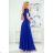 405-2 ELENA Langes Kleid mit Ausschnitt und Bändern an den Schultern - blau