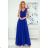 405-2 ELENA Langes Kleid mit Ausschnitt und Bändern an den Schultern - blau