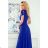 405-2 ELENA Langes Kleid mit Ausschnitt und Bändern an den Schultern - blau