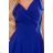405-2 ELENA Langes Kleid mit Ausschnitt und Bändern an den Schultern - blau
