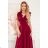 405-1 ELENA Langes Kleid mit Ausschnitt und Bändern an den Schultern - Farbe Burgund