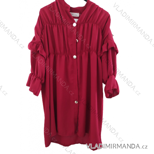 Šaty oversize košilové dlouhý rukáv dámské (S/M/L ONE SIZE) ITALSKÁ MÓDA IMWA22523 M / L dunkelrot