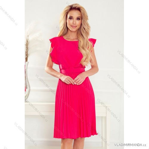 396-2 LAYLA Plissiertes Kleid mit Gürtel - Himbeerfarbe