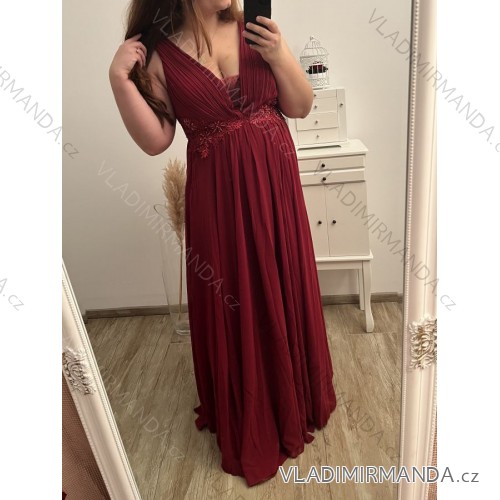 Šaty plesové elegantní společenské bez rukávu dámské nadrozměr (L/XL/2XL ONE SIZE) ITALSKÁ MÓDA IMM22XF-324 XL/2XL Dunkelrot