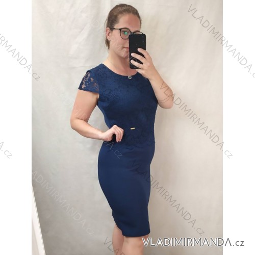 Kurzarmkleid für Damen in Übergröße (L-3XL) POLISH FASHION PMF20013 dunkelblau 44