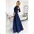 309-6 AMBER Elegantes langes Spitzenkleid mit Ausschnitt - marineblau