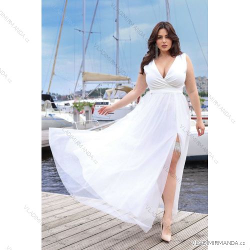 Damen Plus Size (42-46) langes elegantes ärmelloses Partykleid POLISH FASHION PMLBC23265-10 weiß 46