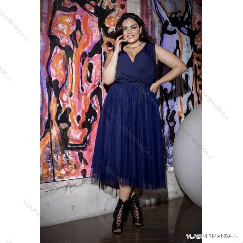Damen Plus Size (42-46) langes elegantes ärmelloses Partykleid POLISH FASHION PMLBC23265-10 <p>blau</p> 44