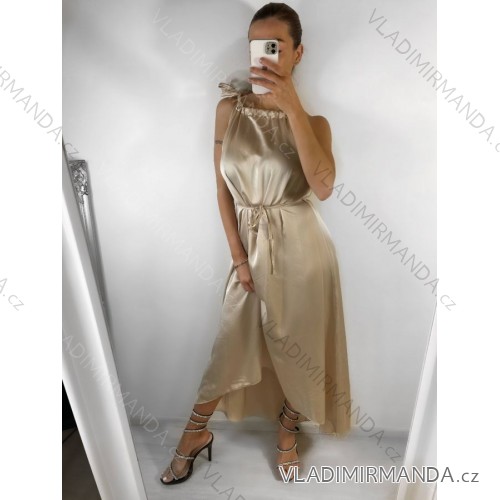 Langes trägerloses Satinkleid für Damen (S/M EINHEITSGRÖSSE) ITALIAN FASHION IM922898/DU S/M Beige
