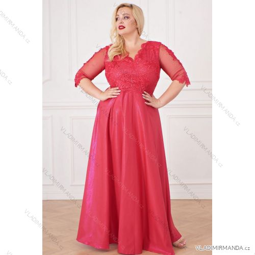 Kleid Lang Elegant Party 3/4 Ärmel Damen Übergröße (44-54) POLISH FASHION PMLBF23ID3115 Rosa 44