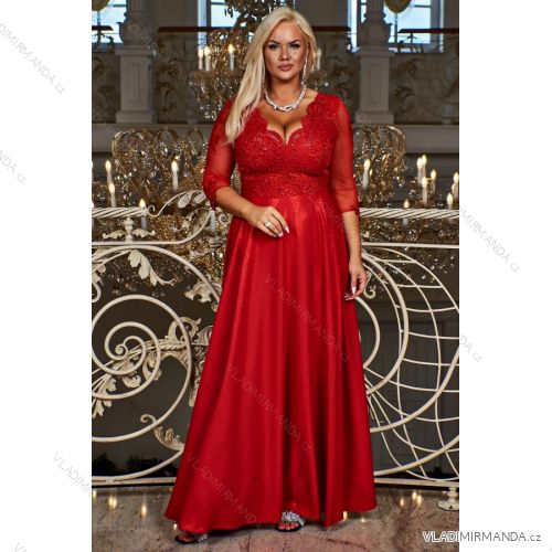 Kleid Lang Elegant Party 3/4 Ärmel Damen Übergröße (36-54) POLISH FASHION PMLBF23ID3145 Rot 36