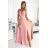 405-3 ELENA Langes Kleid mit Ausschnitt und Bändern an den Schultern - schmutziges Rosa