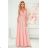 405-3 ELENA Langes Kleid mit Ausschnitt und Bändern an den Schultern - schmutziges Rosa