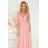 405-3 ELENA Langes Kleid mit Ausschnitt und Bändern an den Schultern - schmutziges Rosa