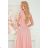 405-3 ELENA Langes Kleid mit Ausschnitt und Bändern an den Schultern - schmutziges Rosa