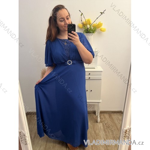 Šaty společenské elegantní plesové krátký rukáv dámské nadrozměr (XL/2XL ONE SIZE) ITALSKÁ MÓDA IMM239016ZO XL/2XL königsblau