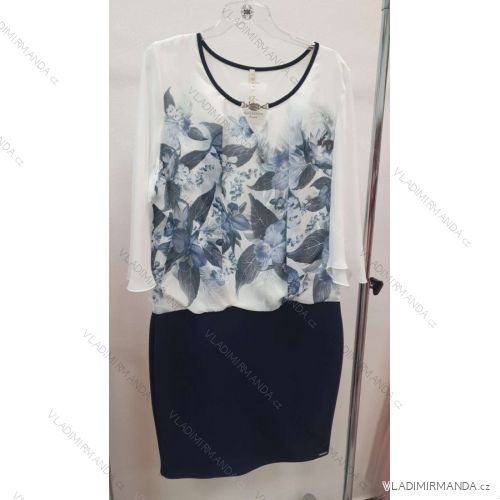 Kurzarmkleid für Damen in Übergröße (L-3XL) POLISH FASHION PMF23FLO <p>blau</p> 40