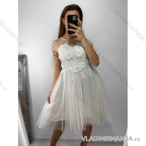 Šaty společenské tylové krátký rukáv dámské (S/M ONE SIZE) ITALSKá MóDA IM9238938 S/M weiß
