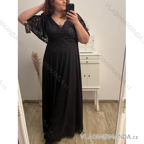 Šaty plesové dlouhé elegantní společenské krátký rukáv dámské nadrozměr (XL/2XL ONE SIZE) ITALSKÁ MÓDA IMM22PL80658 XL/2XL schwarz