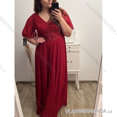 Šaty plesové dlouhé elegantní společenské krátký rukáv dámské nadrozměr (XL/2XL ONE SIZE) ITALSKÁ MÓDA IMM22PL80658 XL/2XL dunkelrot