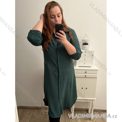 Šaty košilové 3/4 dlouhý rukáv dámské (L/XL ONE SIZE) ITALSKá MóDA IM423026 L/XL Smaragd